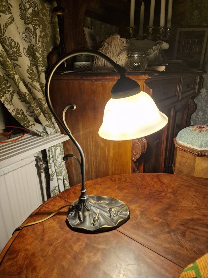 Jugend Stil Bordslampa Lampa Metall Glas Aneta