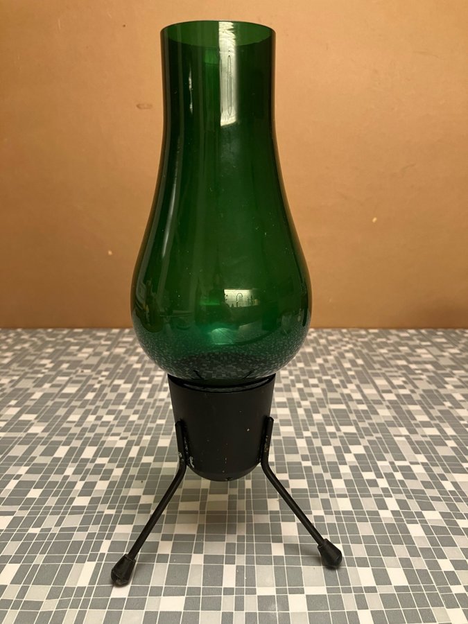 Grön ljuslykta ljusstake Glas Metall Retro Vintage