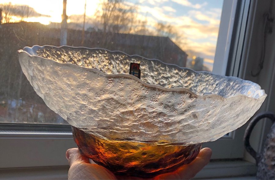 Vacker skål bärnstensfärgad vintage Humppila glasbruk