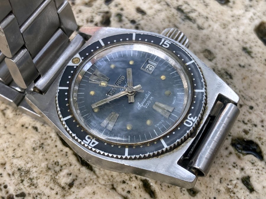 Vintage Duward Aquastar Supercompressor Ref.1348 30mm dive automatic watch 60s