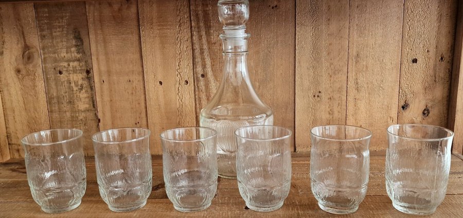 Glaskaraff med 6 stora glas Arcoroc FLEUR retro vintage