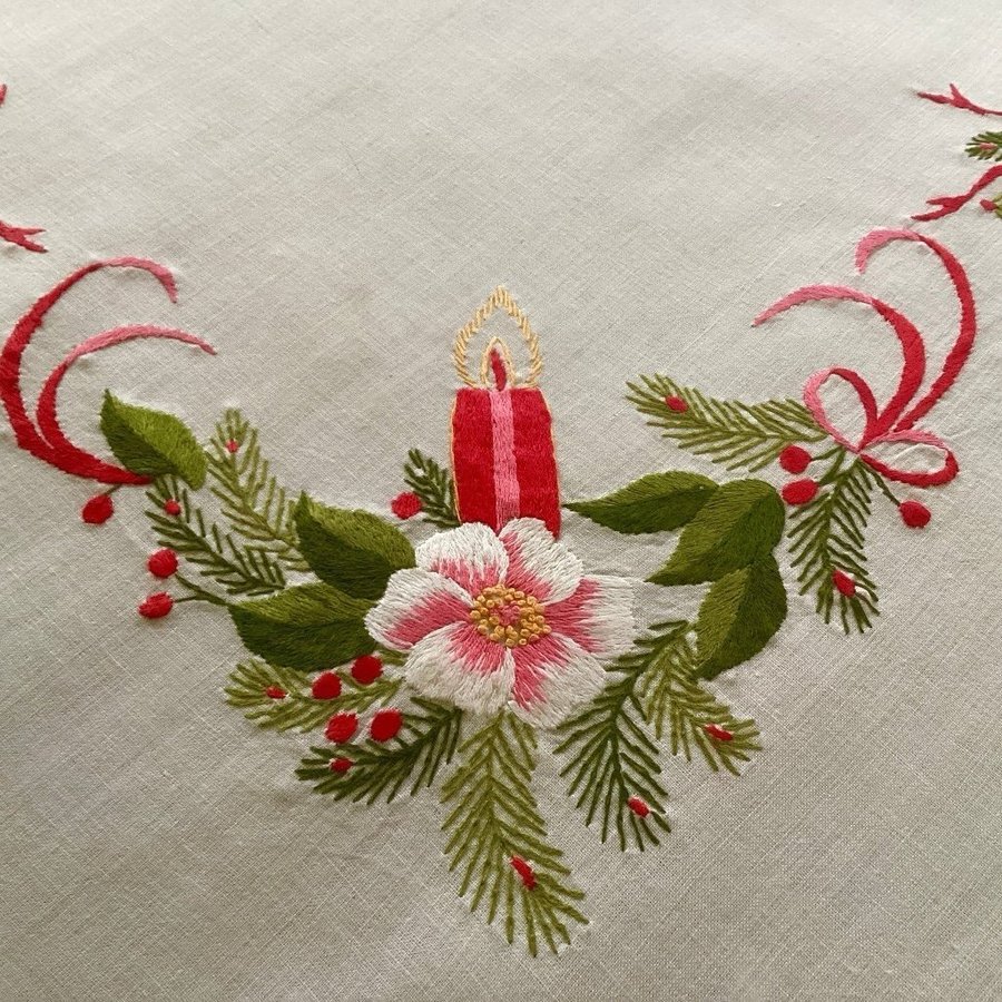 Broderad Julduk. Hålsöm pryder kanterna.