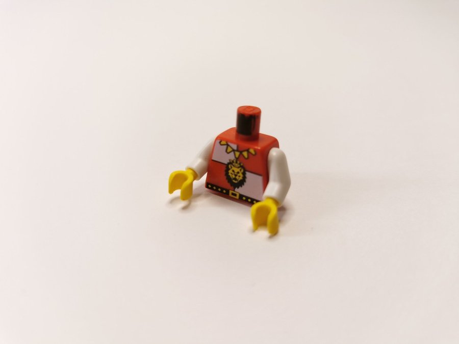 Lego - minifigur - torso - castle - lejon - part 973p4ec01 - röd/vit