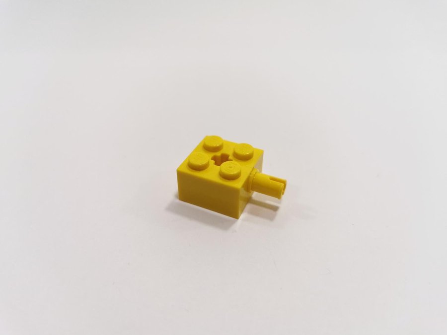 Lego - bit - pin - med axelhål - 2x2 - part 6232 - gul