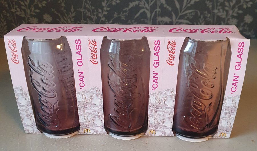 Coca-Cola Can glas - 3 st oanvända burkmodellen i originalkartong McDonalds 2008