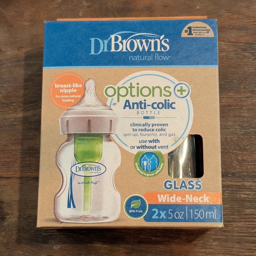 Nappflaska i glas - Dr Brown's Options+ Anti-Colic Glasflaska 1 st 150 ml