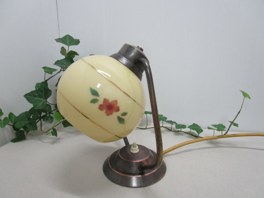 LAMPA ART DECO BORDSLAMPA SÄNGLAMPA MYSLAMPA GLAS-KUPA