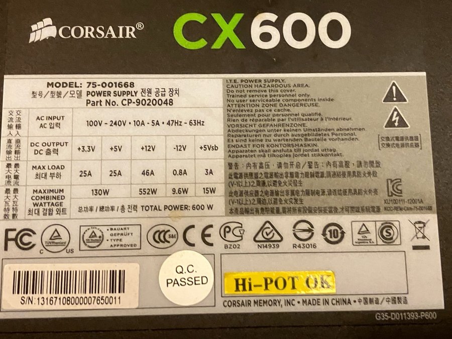 Corsair CX600 600W Strömförsörjning