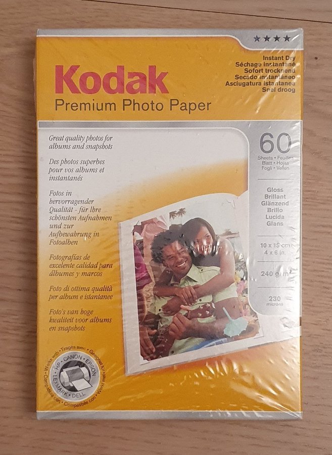 Kodak Premium Fotopapper 10x15 cm 4x6 inch 230 micron 240 g/kvm 60 ark