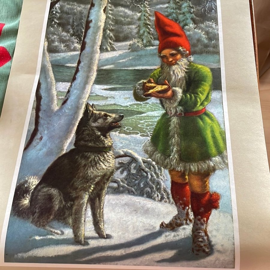 Julplanch väggbonad julbonad jul av Anders Olsson 1950 talet - Tomte och hund