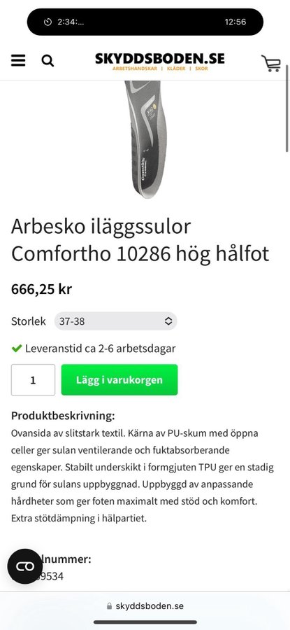 Arbesko Inläggssulor Comfortho 10286 Hög Hålfot Storlek 37-38