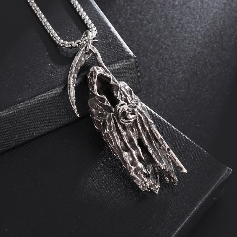 Silverpläterad Nordic Dead Lie halsband la parca skelett död symbol gotisk skull