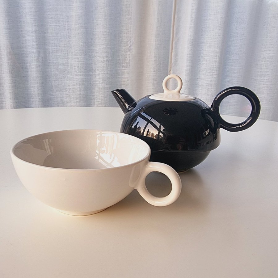 SET SVART VIT STAPELBAR KAFFEKANNA TEKANNA KOPP ARTDECO RETRO