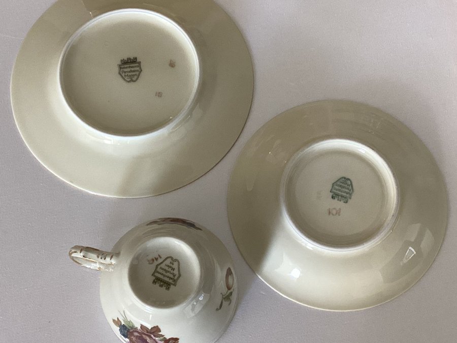 Kobenhavns Porcellains Maleri KPM Kaffekopp och 2 tallrikar 1930-talet