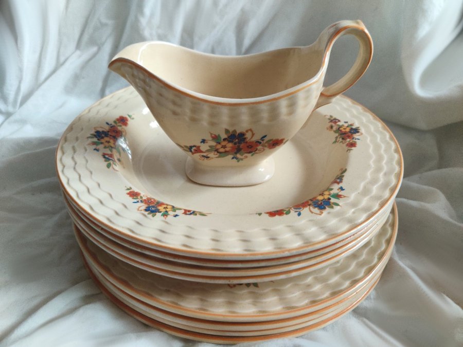 Vintage ovanlig servis Adams Royal Ivory Titian ware 100+ år gammal!