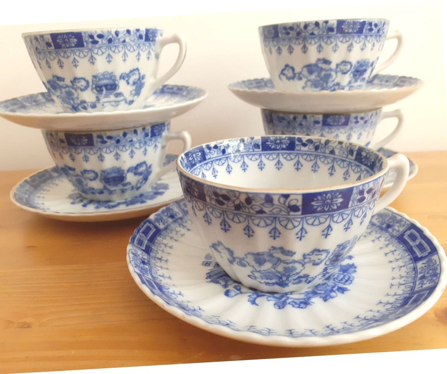 5 kaffe koppar/ fat BLUE CHINA vintage