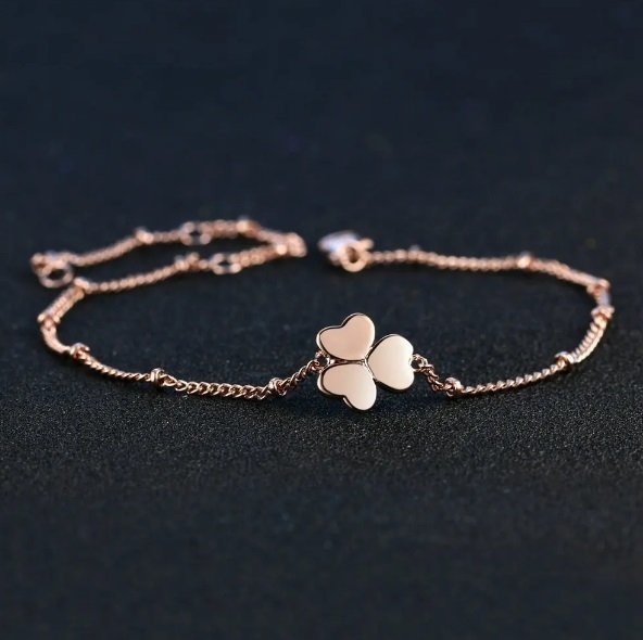 Elegant roséguld pläterad armband klöver lucky lycka blad löv fyrklöver kedje