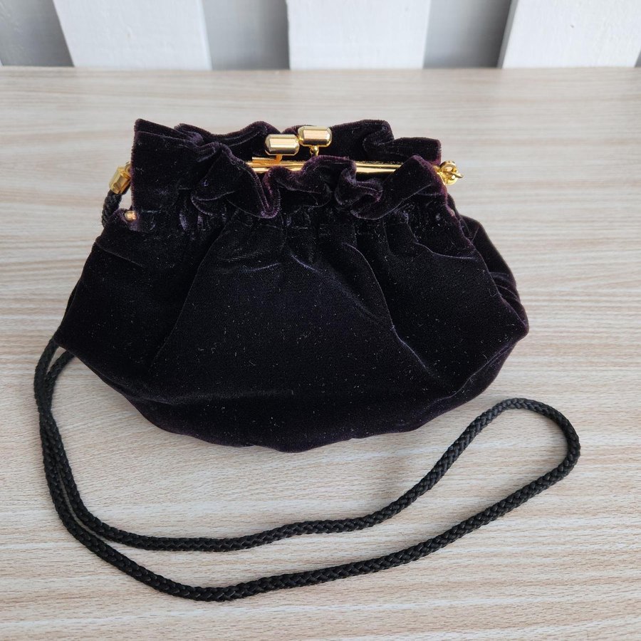 Vintage La Regale Black Velvet Crossbody Evening Purse Bag Mini