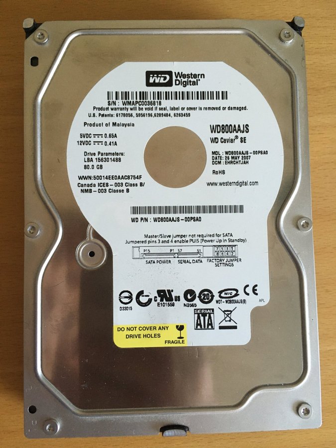 WD Caviar - 80GB - 3,5" - 7200rpm - WD800AAJS-00PSA0