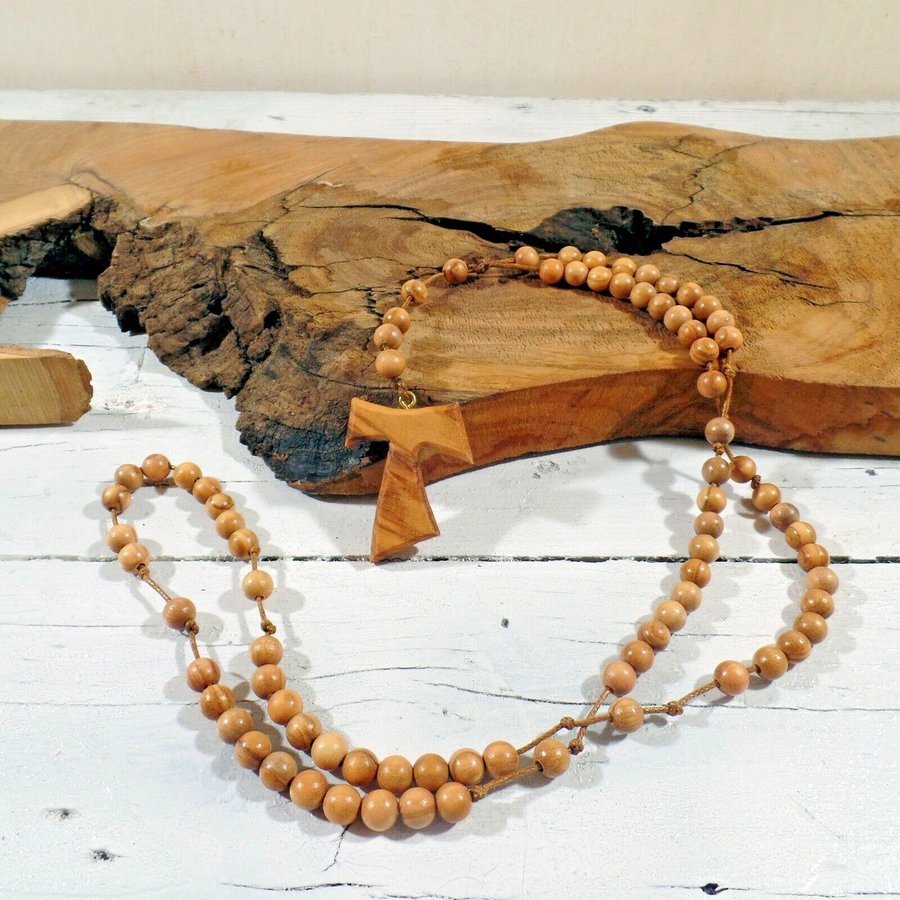 Tau SF Rosary Cross of St Francis of Assisi Crosses with olive wood Necklace