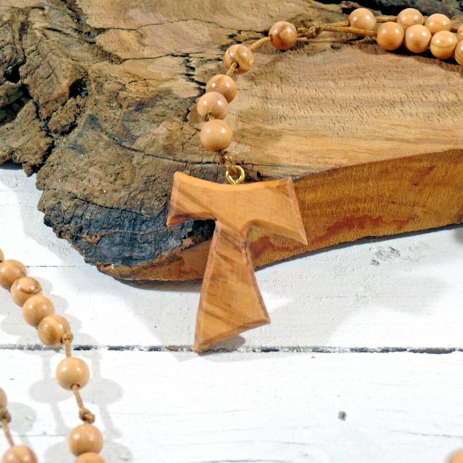 Tau SF Rosary Cross of St Francis of Assisi Crosses with olive wood Necklace