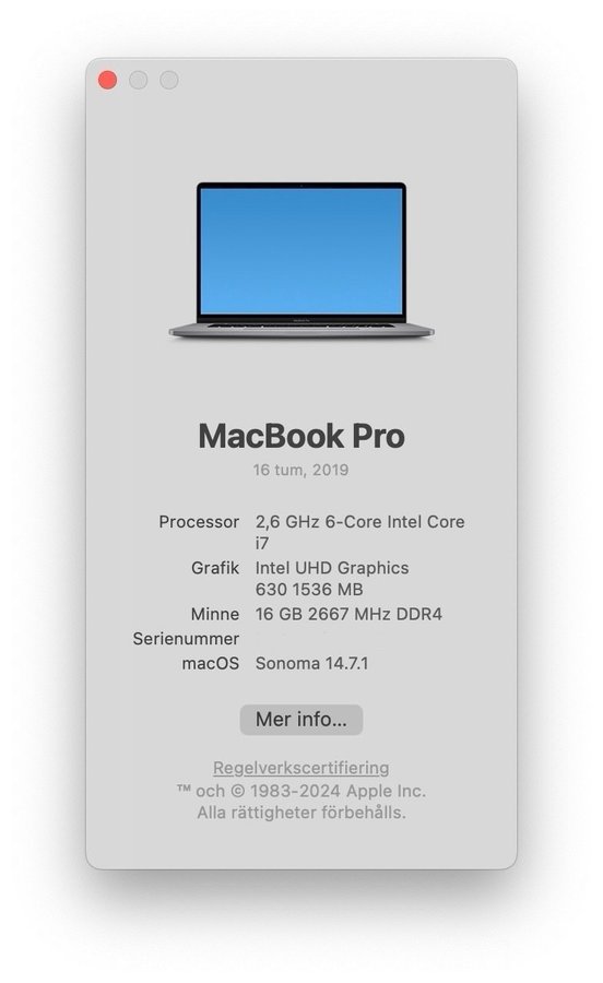 MacBook Pro 16” (2019) – i7, 16GB RAM, 500GB SSD