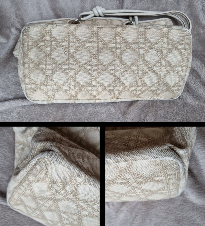 Dior Panarea Tote – beige Cannage-mönstrad canvas med läderdetaljer