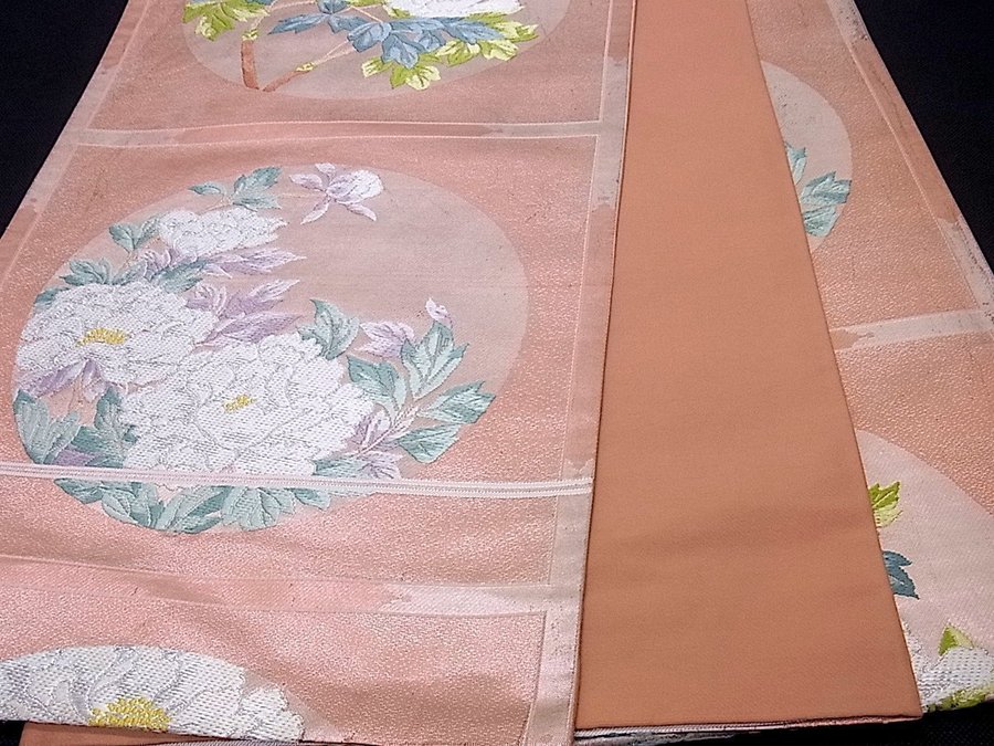 Äkta japansk vintage kimono Fukuro Obi-bältesidenpionvävbroderiehållbarsöt