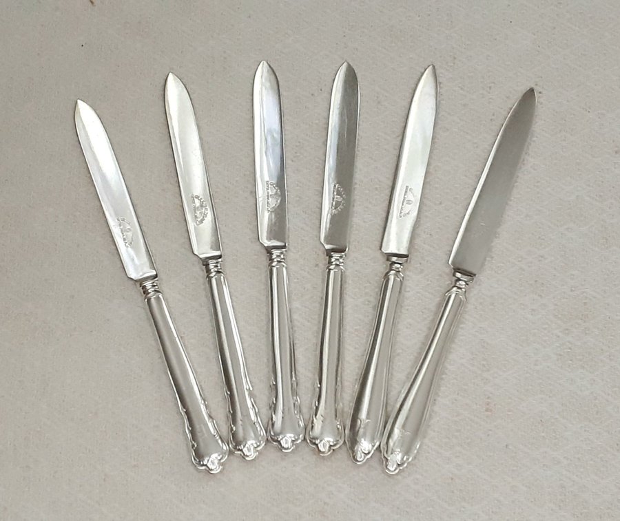 Guldsmeds AB extra prima nysilver, 6 fruktknivar / knivar, vintage.