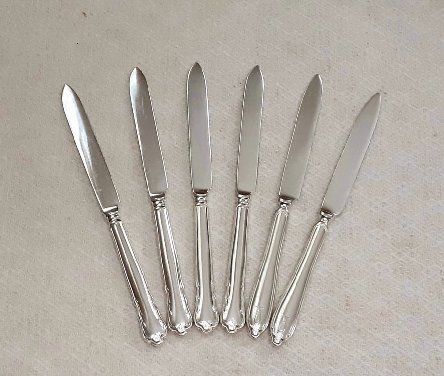 Guldsmeds AB extra prima nysilver, 6 fruktknivar / knivar, vintage.