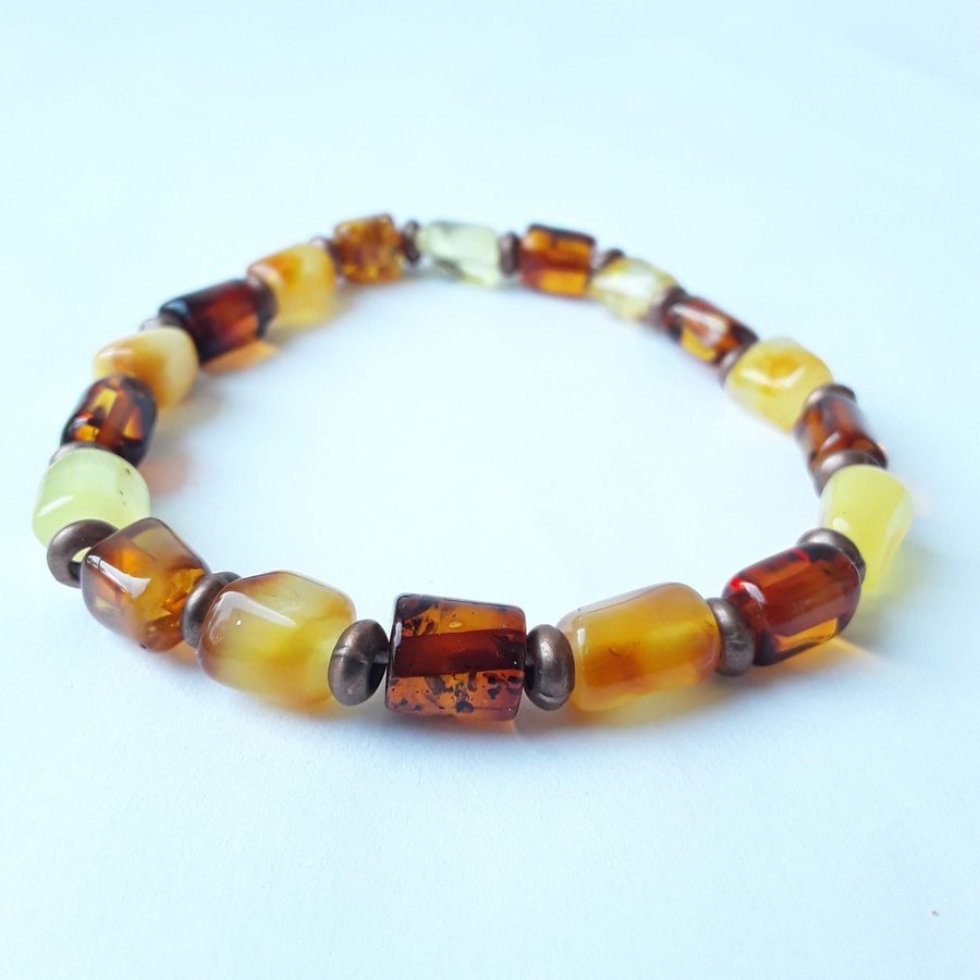 Baltic amber bracelet Brown yellow amber gem beads stretchy bracelet jewelry