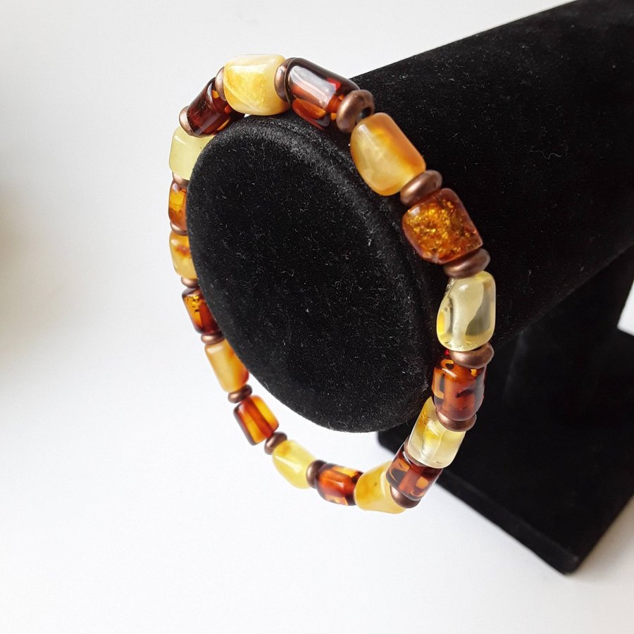 Baltic amber bracelet Brown yellow amber gem beads stretchy bracelet jewelry