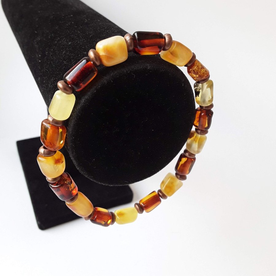 Baltic amber bracelet Brown yellow amber gem beads stretchy bracelet jewelry