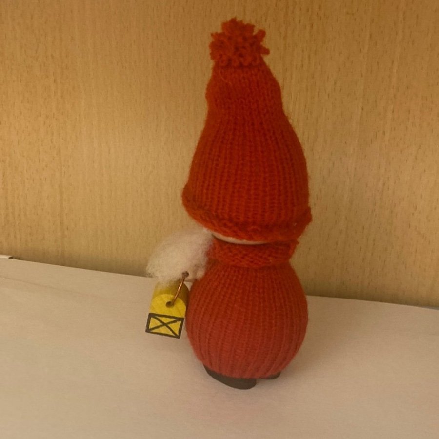 Retro vintage trätomte tomte i trä med lykta 14 cm cm