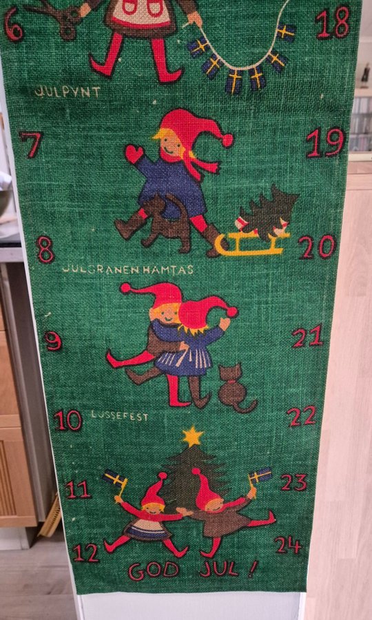 Julkalender/ adventskalender, textiltryck 50-60-tal, retro