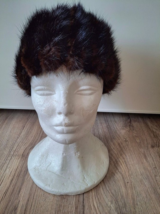 Vintage brun äkta mink päls minkpäls mössa pälsmössa hatt