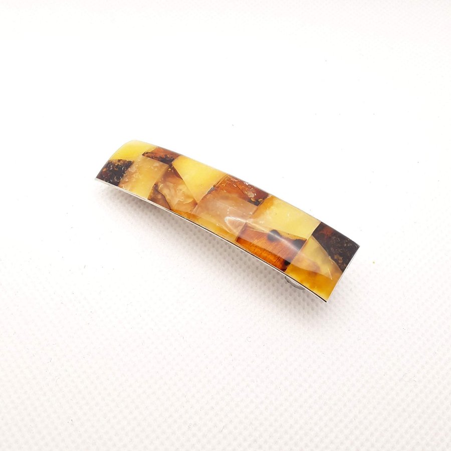 Baltic amber hair clip Metal long hair barette decorated with gem amber hair pin