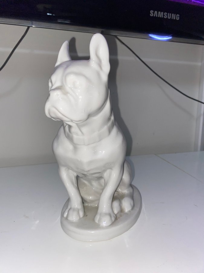 Porcelain Bulldog Figurine Vintage Lomonosov Russia stor 21 cm hög - mint cond