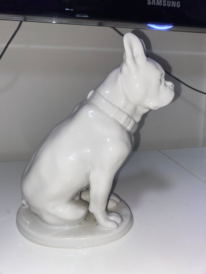 Porcelain Bulldog Figurine Vintage Lomonosov Russia stor 21 cm hög - mint cond