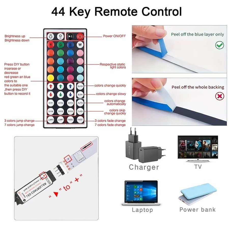 10 Meters RGB Led Strip Lights with Remote Control SMD 5050 Tap