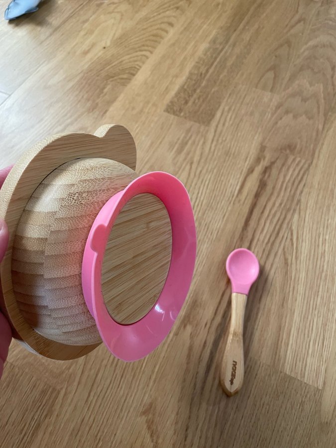 Panda bambu skål med sugpropp rosa