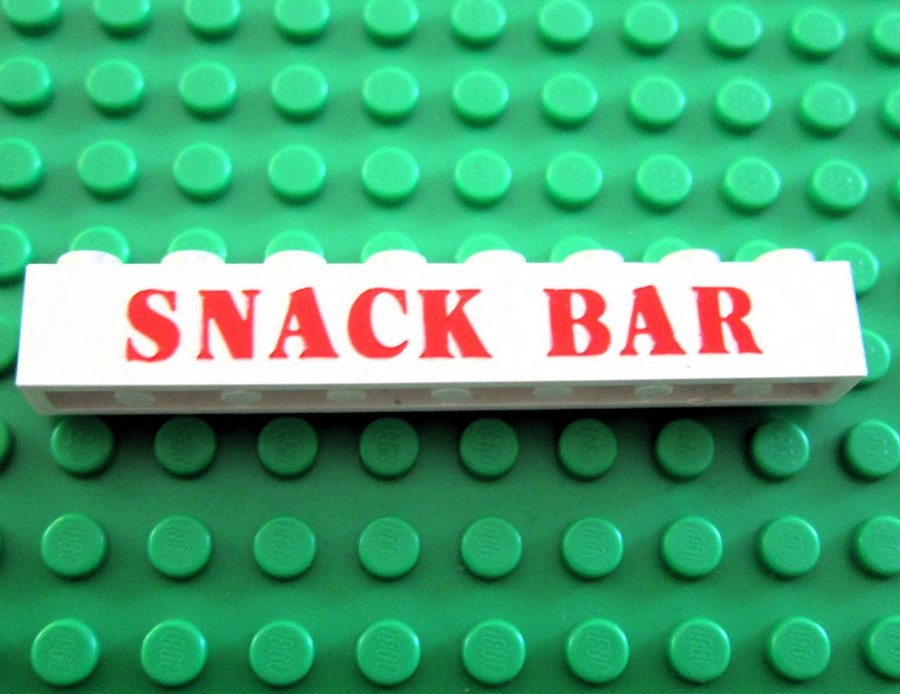 LEGO Tile skylt Brick 1 x 8 Snack Bar 3008pb013a 1979