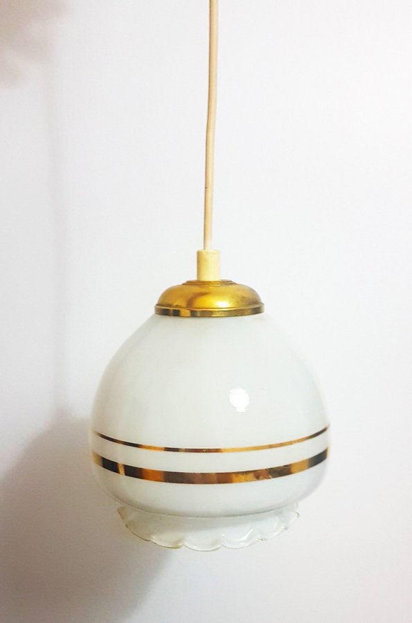 Retro - TAKLAMPA glas lampa med guldinlägg - 1950/60 talet,