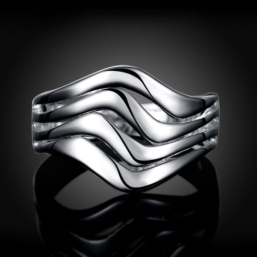 Elegant Sterling silver ring 17mm vågig silverpläterad nickelfri - 925 STÄMPLAD