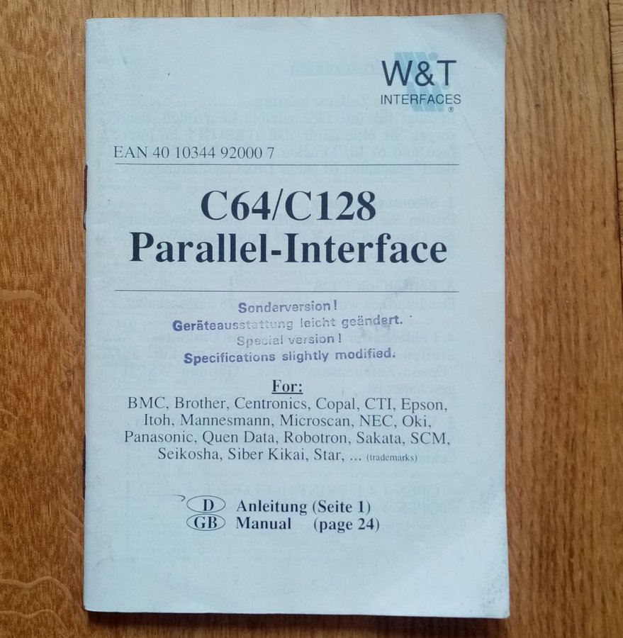 C64-C128 Parallel-Interface (WT Interfaces) - Instuktioner - Commodore 64