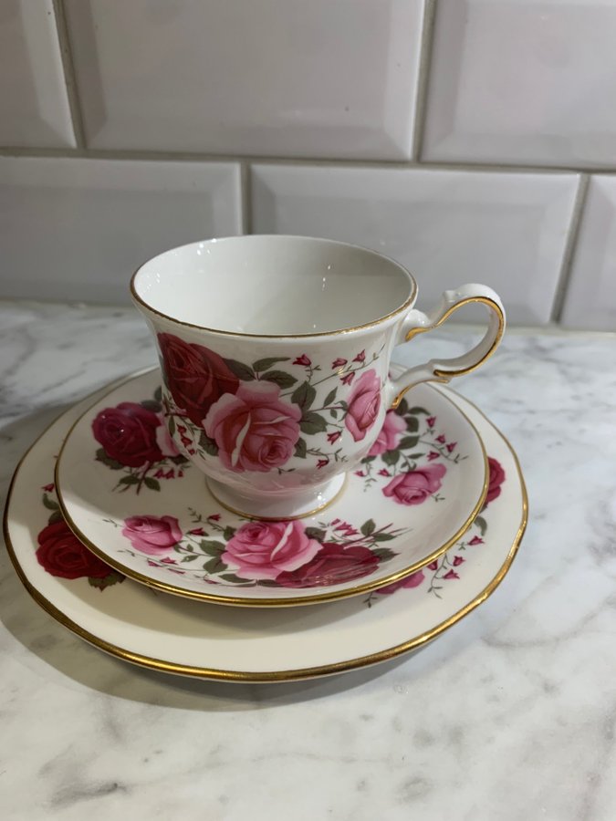 KAFFEKOPP med FAT och ASSIETT QUEEN ANNE FINE BONE CHINA ENGLAND