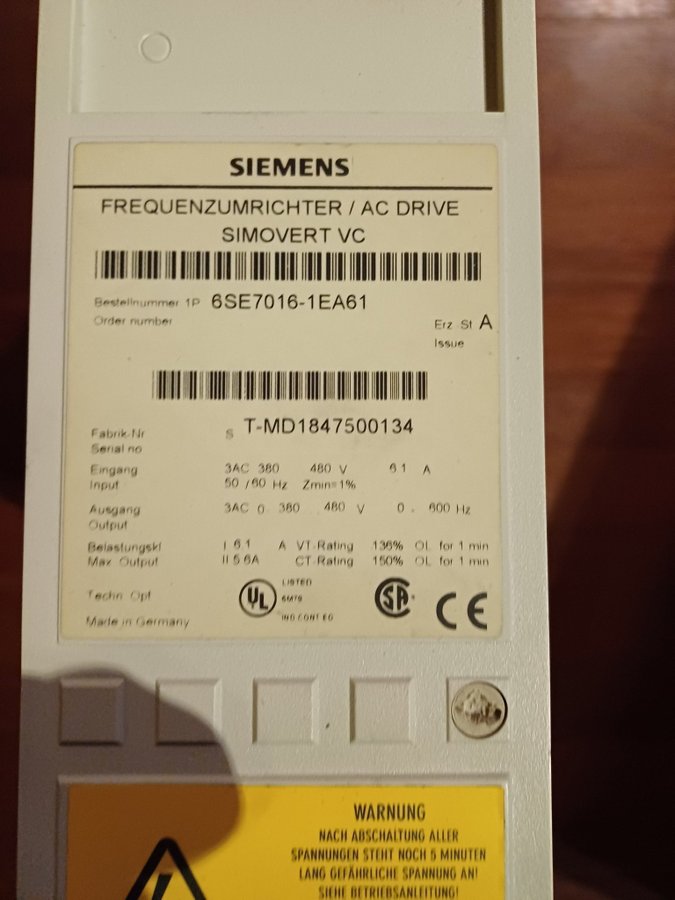 Frekvensomriktare 4kW Siemens Simovert