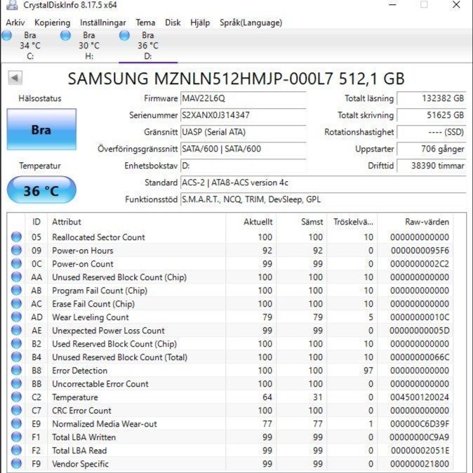 SSD Samsung M2 512GB SATA OPAL formfaktor 2280