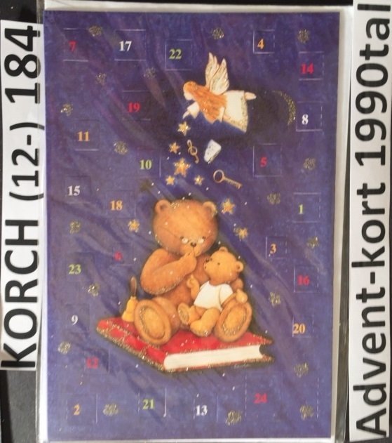 Adventskalender KORSCH 184V: Ängel-Nalle på bok.1990-2006. Vykort=12x17c12x17c