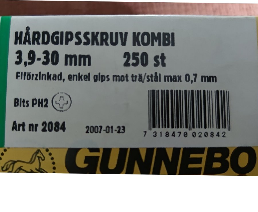 Gunnebo Hårdgipsskruv Kombi 39-30 mm 250 st